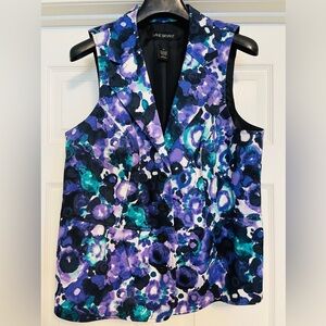 LB Floral Watercolor Top Vest Jacket Lined Belted